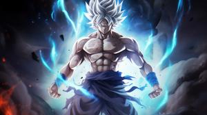 Goku Ultra instinct, HD, Perfect detail, anime accurate, galaxy in background, fighting stance, white dragon in back ground