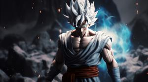 Goku Ultra instinct, HD, Perfect detail, anime accurate, fighting stance, white dragon in background