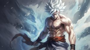 Goku Ultra instinct, HD, Perfect detail, anime accurate, fighting stance, white dragon in background