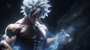 Goku Ultra instinct, HD, Perfect detail, anime accurate, fighting stance, white dragon in background