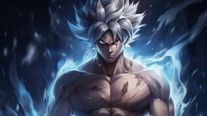 Goku Ultra instinct, HD, Perfect detail, anime accurate, fighting stance, white dragon in background