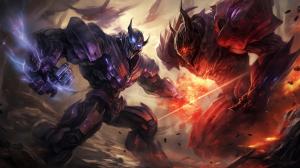 Transformers Megatron fighting Optimus Prime on Cybertron