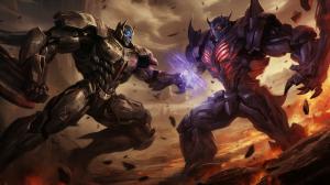 Transformers Megatron fighting Optimus Prime on Cybertron