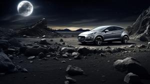 Silver Ford fiesta mk5 on the moon