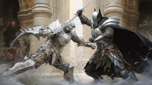 dark knight fighting a white knight