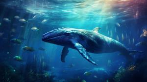 Underwater outer space with flourescent whale