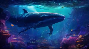 Underwater outer space with flourescent whale