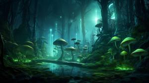 Glow in the dark mushroom forest