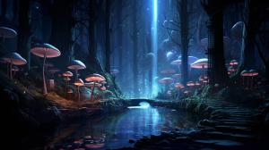 Glow in the dark mushroom forest