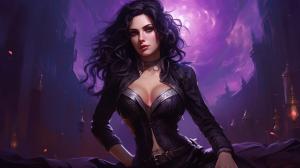 Yennefer of vengerberg, purple magic, full body, beautiful