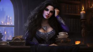 Yennefer of vengerberg, purple magic, full body, beautiful