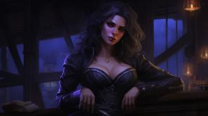 Yennefer of vengerberg, purple magic, full body, salacious