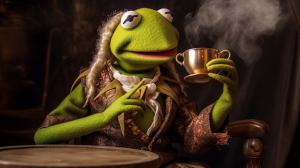 Kermit the frog drinking tea