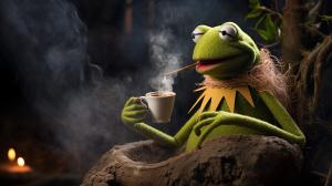 Kermit the frog drinking tea