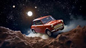 Mini Cooper floating in space