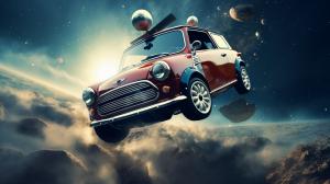 Mini Cooper floating in space