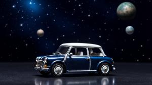 Mini Cooper floating in space