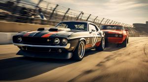 Dodge challenger racing a ford Mustang