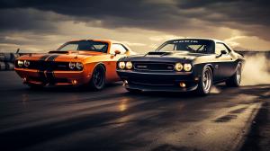 Dodge challenger racing a ford Mustang