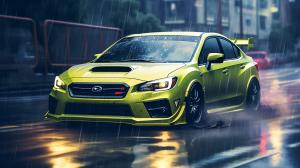 Subaru Impreza in the rain