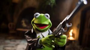 Kermit the frog with a gun