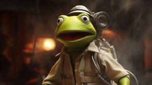 Kermit the frog as a ghostbuster