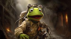 Kermit the frog as a ghostbuster