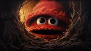 Elmo hides from Freddy Krueger