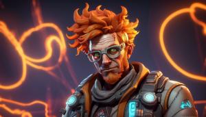 glowwave portrait of curly orange haired mad scientist man from borderlands 3, au naturel, hyper detailed, digital art, trending in artstation, cinematic lighting, studio quality, smooth render, unreal engine 5 rendered, octane rendered, art style by pixar dreamworks warner bros disney riot games and overwatch.