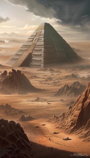 a highly detailed epic cinematic concept art an alien pyramid landscape , art station, landscape, concept art, illustration, highly detailed artwork cinematic, hyper realistic painting