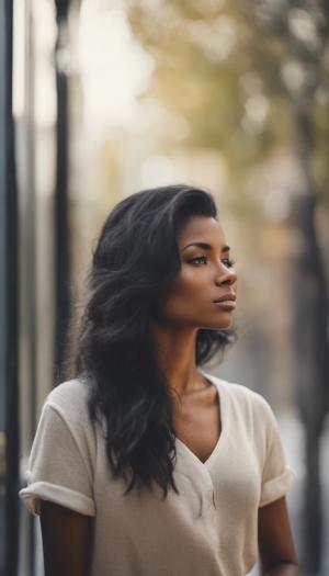 Beautiful portrait of a black hair woman. 