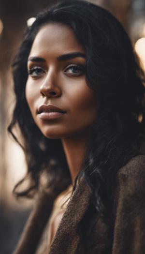 Beautiful portrait of a black hair woman. 