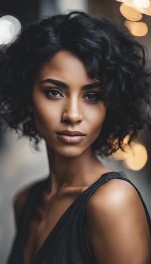 Beautiful portrait of a black hair woman. 