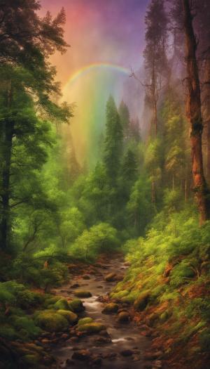 Beautiful forest with rainbow