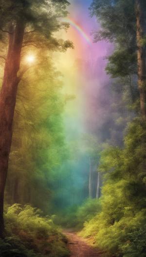 Beautiful forest with rainbow