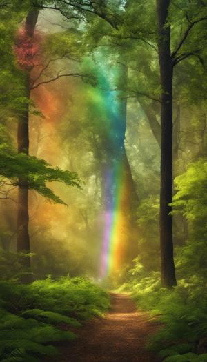 Beautiful forest with rainbow