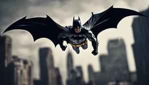 Batman flying over gotham city 