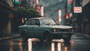 Raining in Japan with a Japanese car and Japanese girl