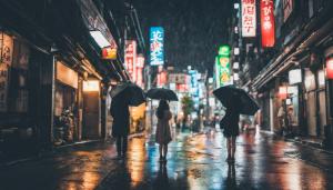 Jdm and Japanese girl in Tokyo night time and raining