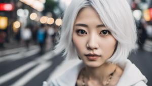 Beautiful Japanese girl with white hair in tokyo