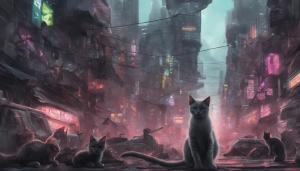 Cyberpunk city kitten invasion