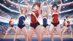 Attractive female gymnastics team