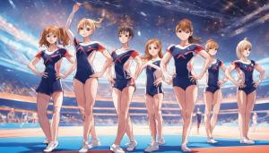 Attractive female gymnastics team