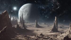 Future civilation built on a crescent moon in deep space nebula