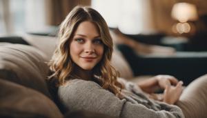 Melissa Benoist cute on couch in living room cozy