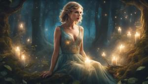 Taylor Swift in Magical forest at midnight candle light