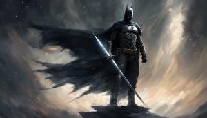 Dark knight wearing a cape, one handing a sword in a dark fantasy