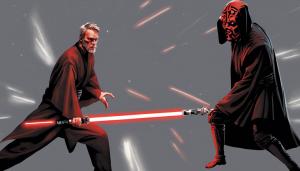 Darth Maul and Obi Wan duels with lightsaber