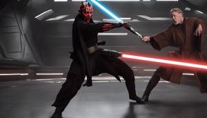 Darth Maul and Obi Wan duels with lightsaber