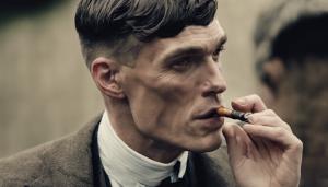 Thomas shelby smokes and drinks whiskey peaky blinders